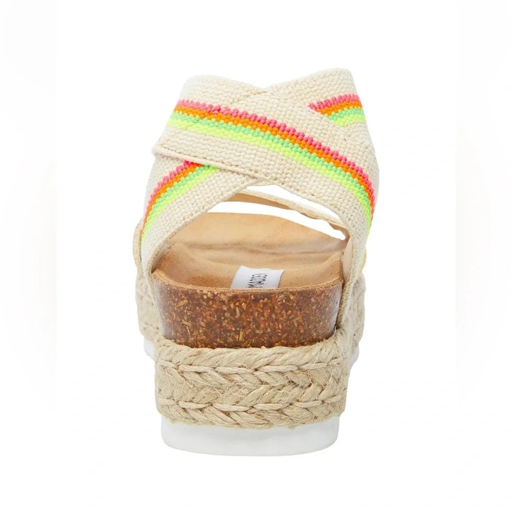 Steve Madden Women's Kimmie Flat Wedge Sandal Size 8 Bright Multi Color Straps